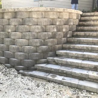 Natural stone steps and retaining wall