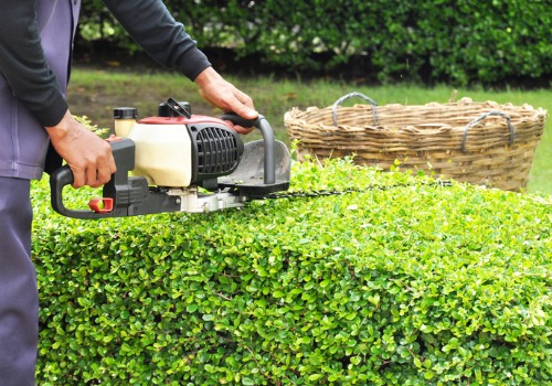 A landscaper trimming a bush, part of landscaping services in Central Illinois