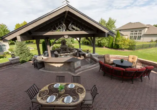 A beautiful backyard with a freshly mowed lawn, thanks to Mark Hoerr's lawn maintenance services