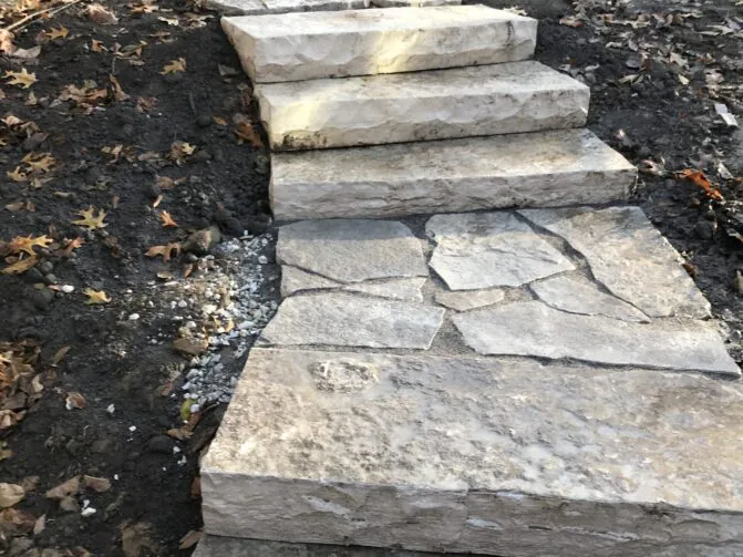 A stone step pathway on a Peoria home's backyard, designed and installed by Mark Hoerr Landscaping